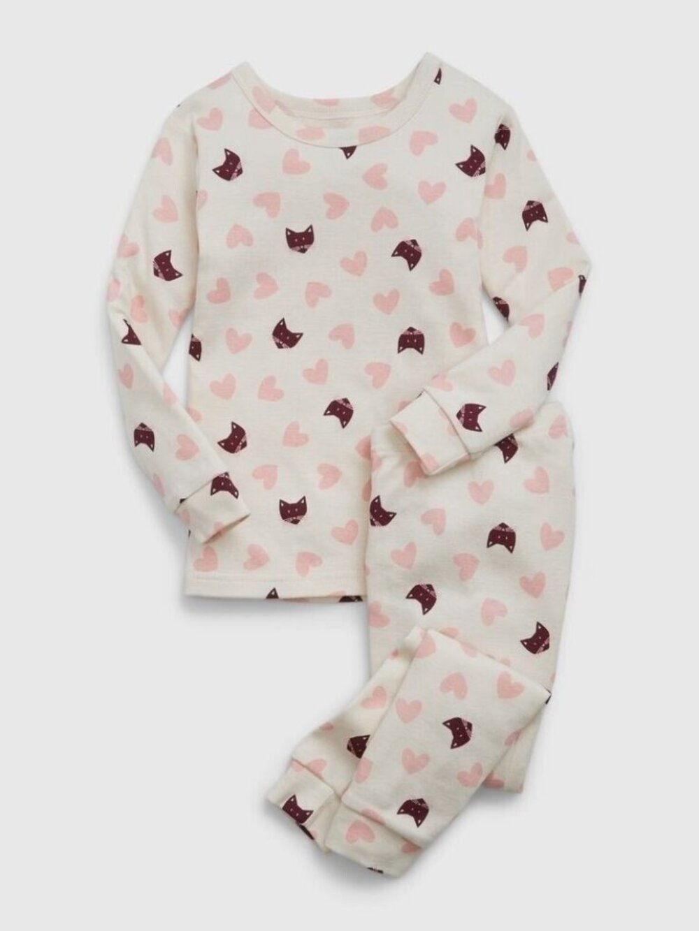 Baby Gap Girls Hearts Cat Long Sleeve Pant 2 Piece Pjs Pajama Set Organic 4 4T